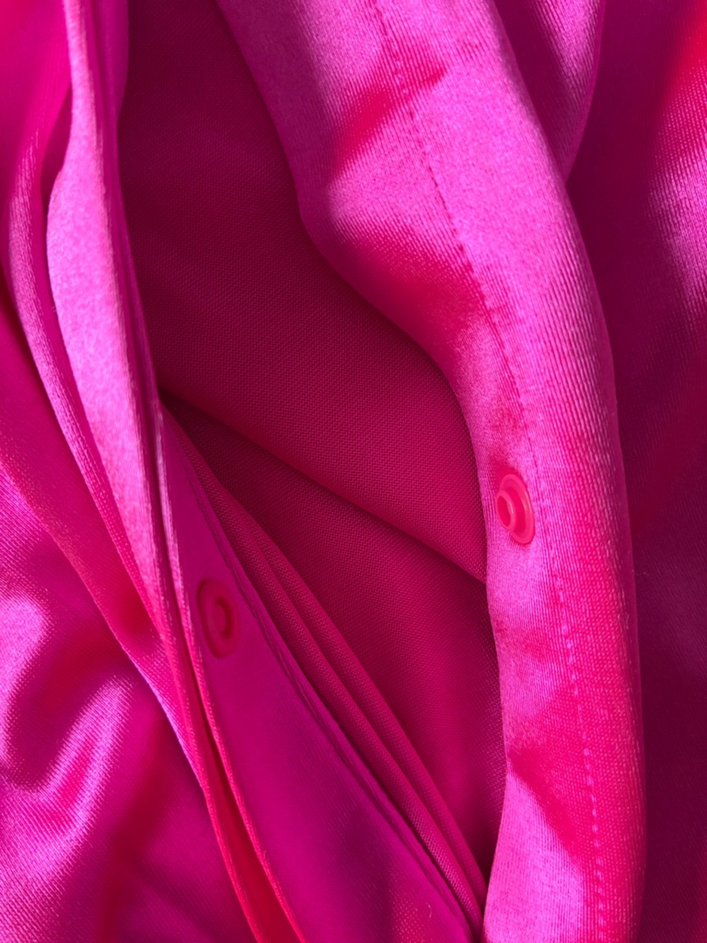 Bold Hot Pink Satin Blouse with Feather Cuffs - Picture 6 of 6